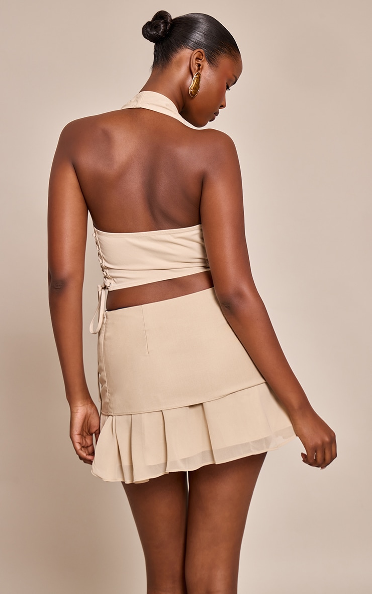 Cream Cargo Lace Up Side Zip Up Crop Top image 2