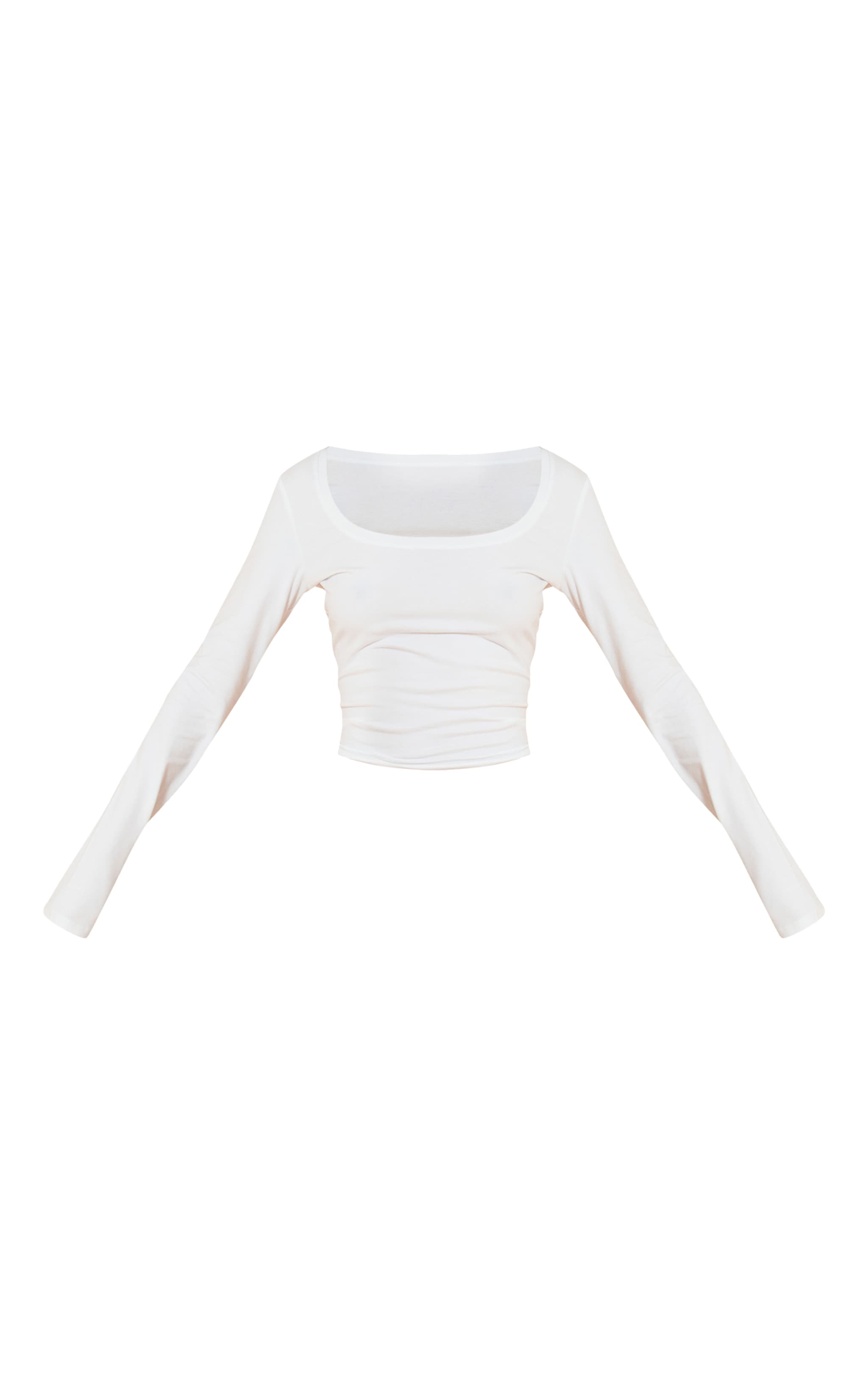 Tall White Soft Cotton Crew Neck Long Sleeve Fitted Top image 5