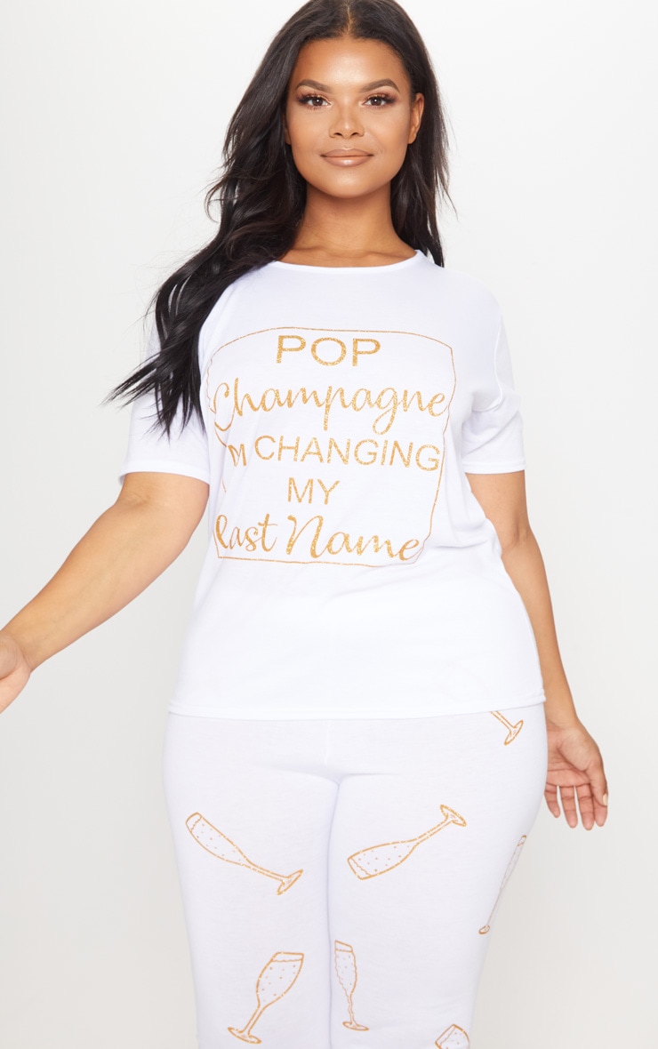 Plus White Bride Pop Champagne Long PJ Set image 3