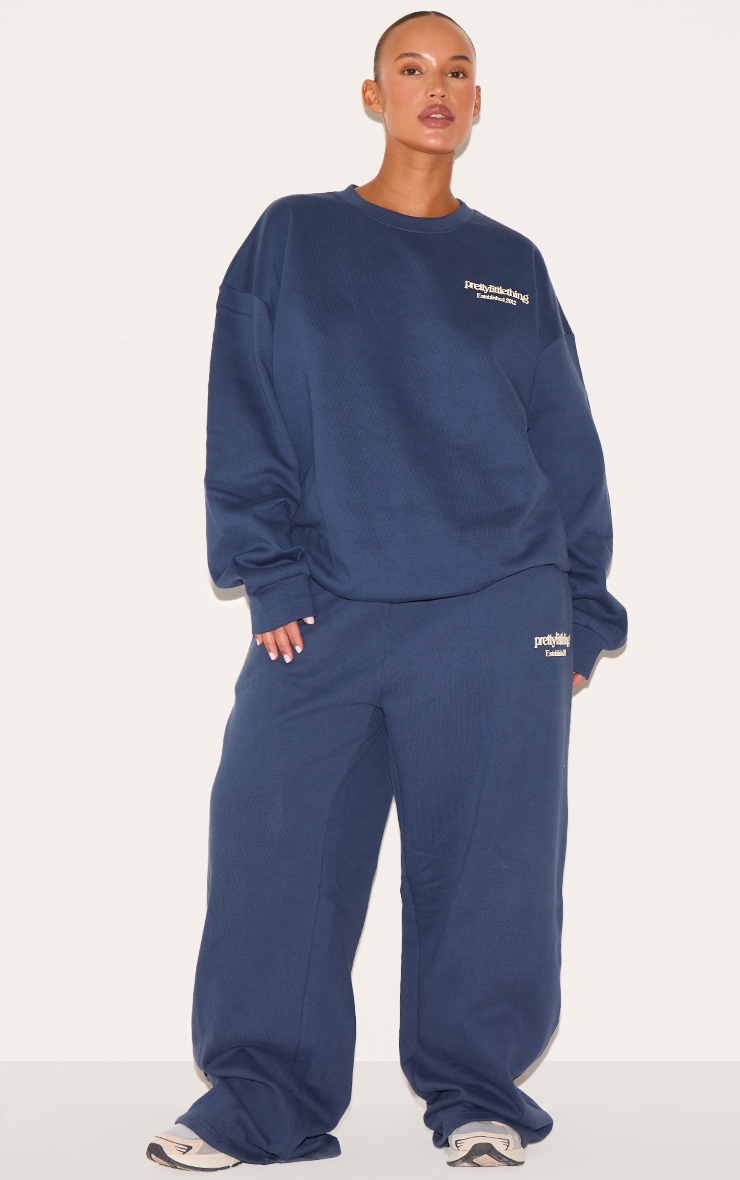 PRETTYLITTLETHING Plus Navy Printed Premium Oversized Sweatshirt image 3