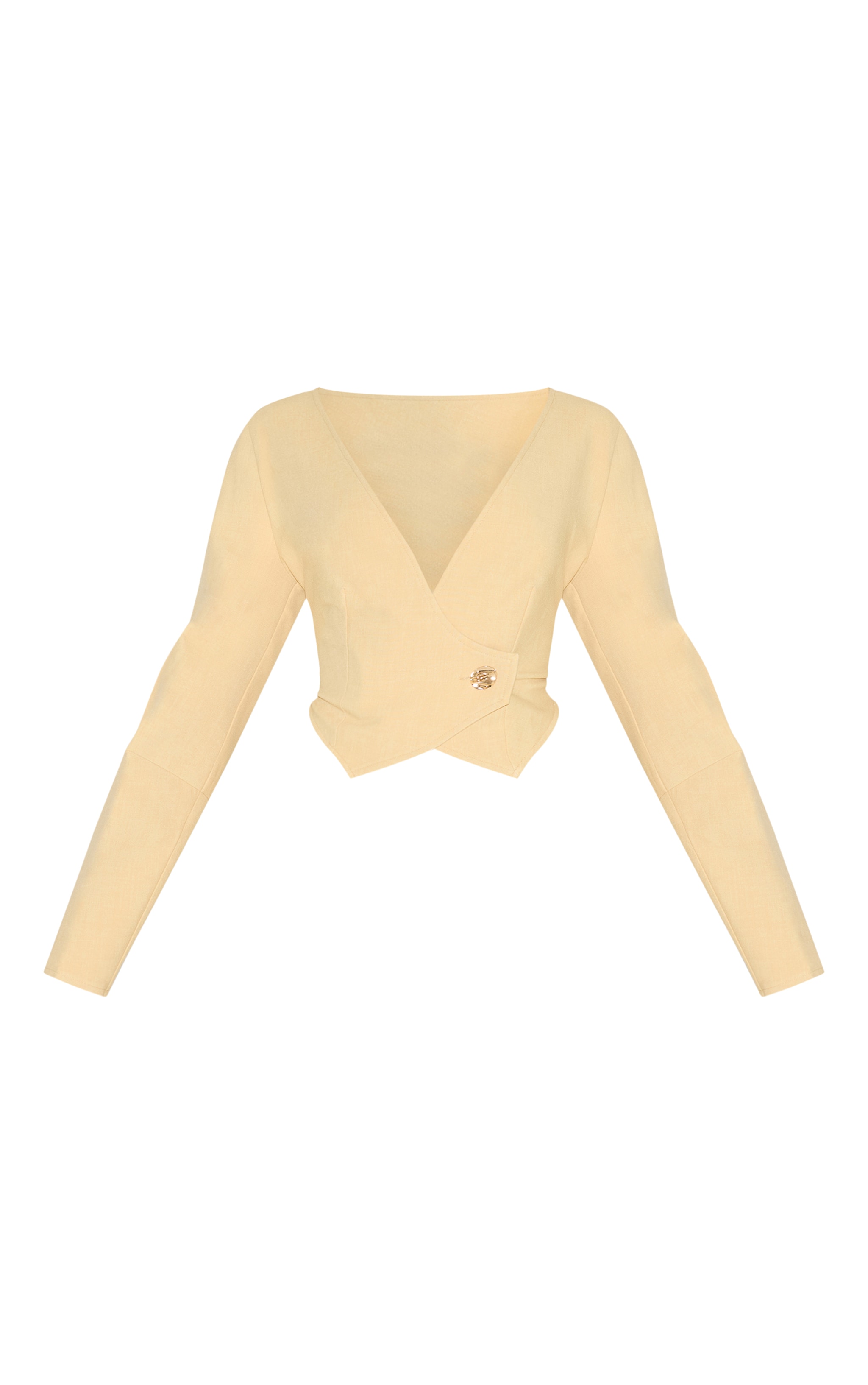 Shape Lemon Linen Look Asymmetrical Hammered Button Blazer image 5
