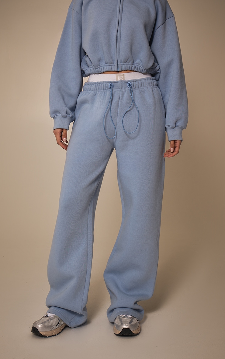 Baby Blue Drawcord Hem Oversized Track Pants image 2