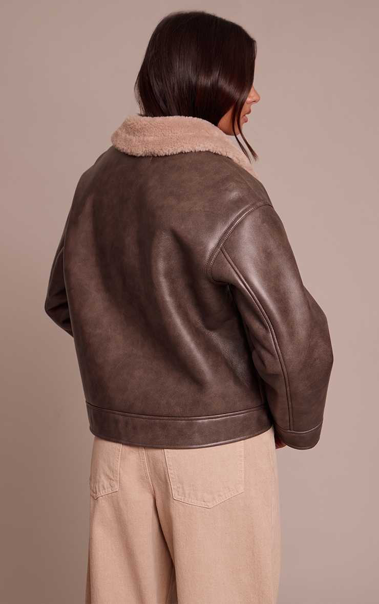 Brown Borg Collar Faux Leather Aviator image 2