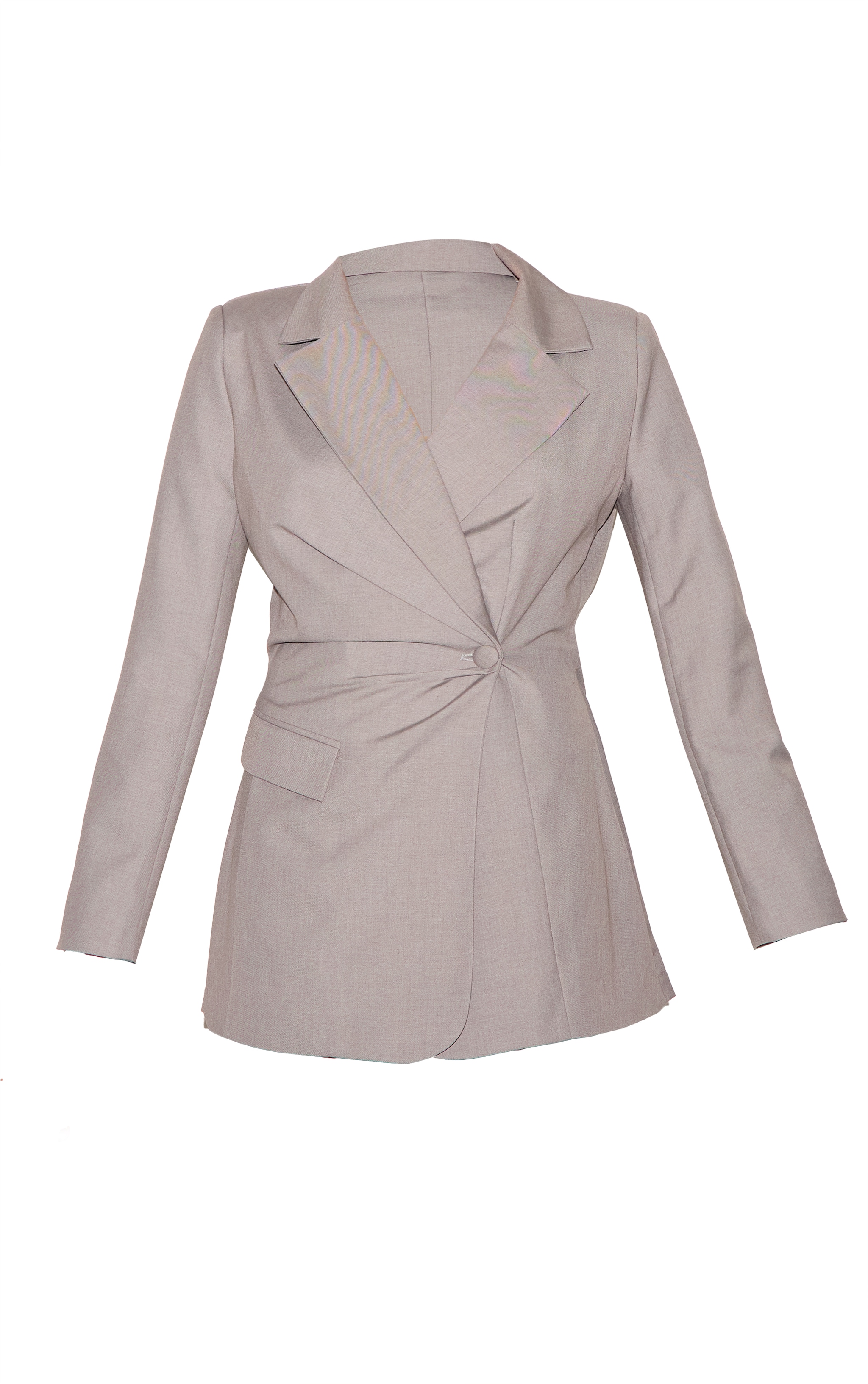 Pale Grey Tailored Woven Cinched Waist Long Sleeve Romper image 5
