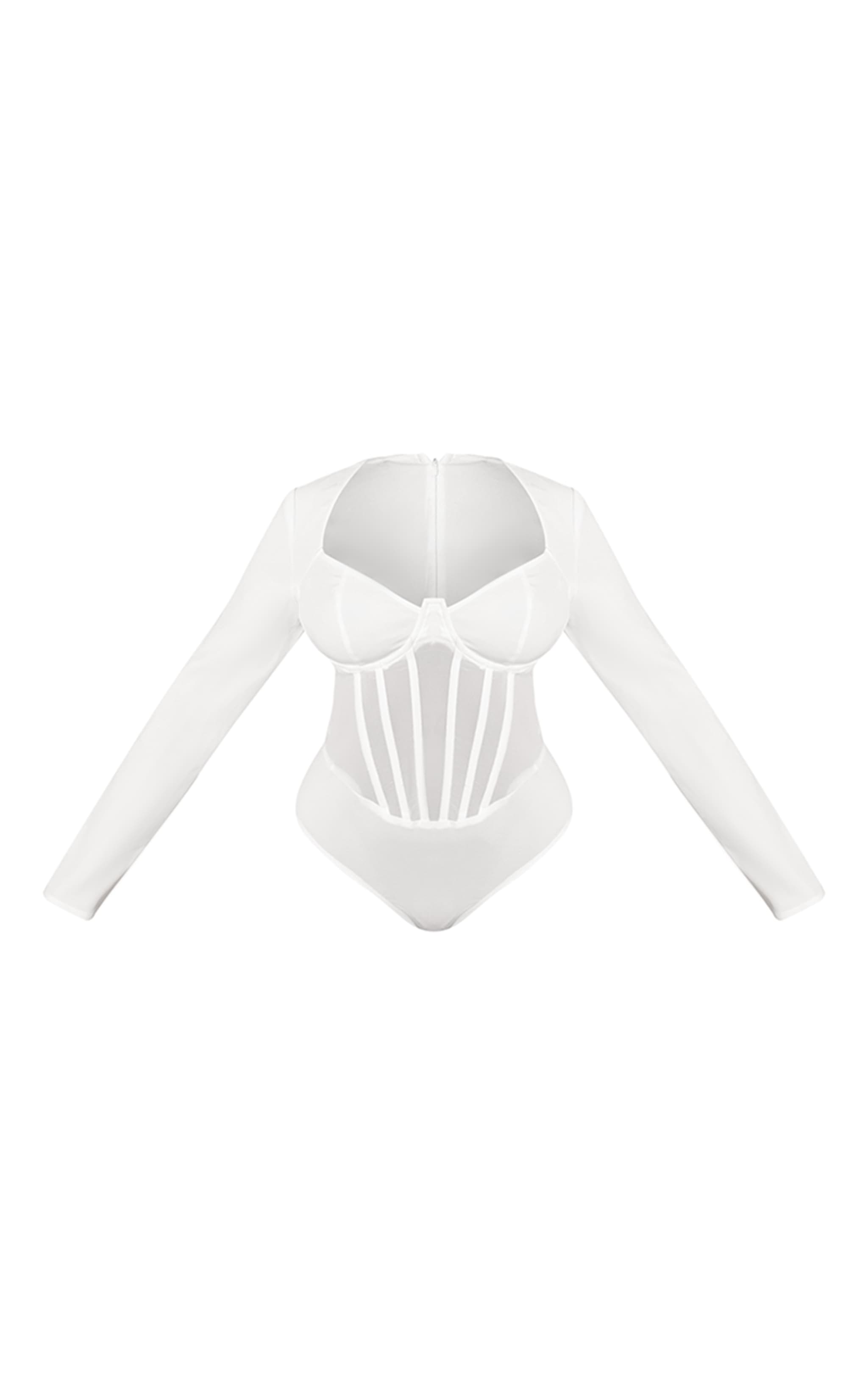 Shape White Mesh Long Sleeve Corset Bodysuit image 5