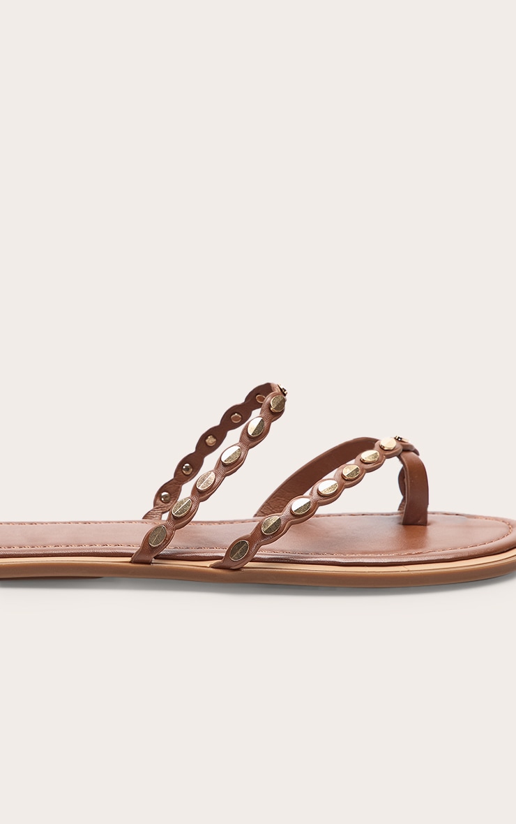 Tan Toe Thong Gold Hardware Sandals image 2