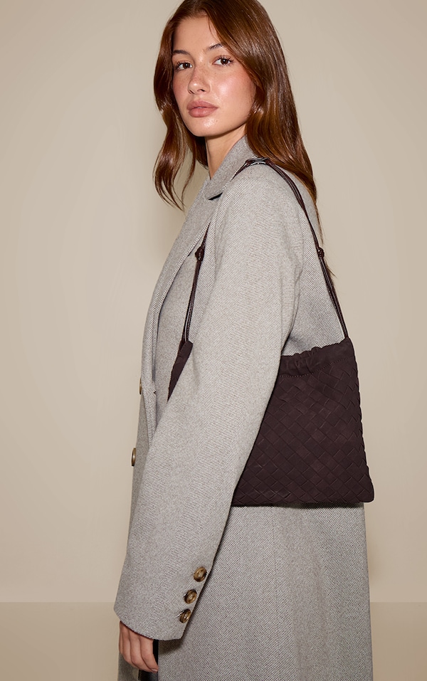 Sac à cordon en suédine tissée couleur chocolat