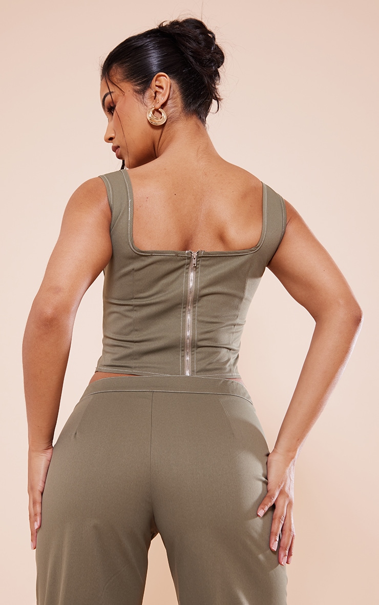 Khaki Twill Contrast Seam Structured Cargo Corset image 2