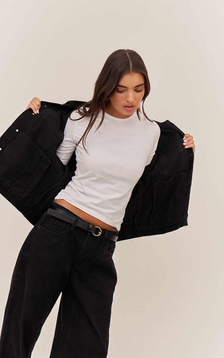 White Cotton Crew Neck Long Sleeve Top image 4
