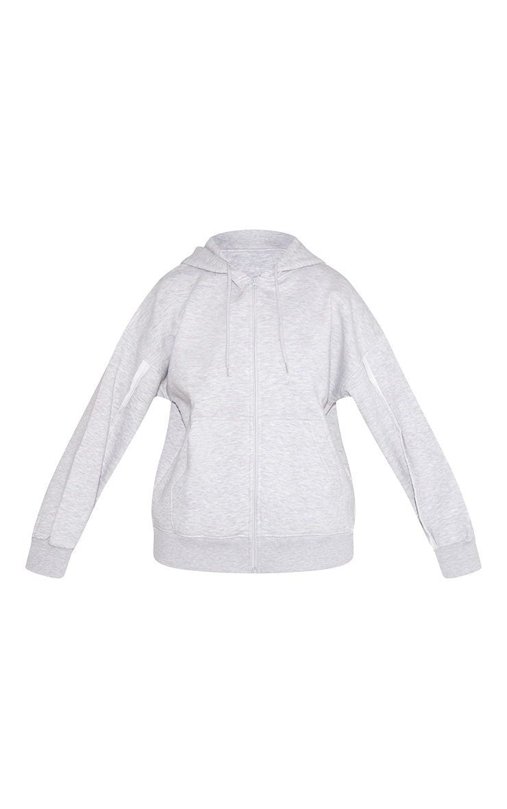 Ash Grey Oversized Zip Through Seam Detail Hoodie image 5