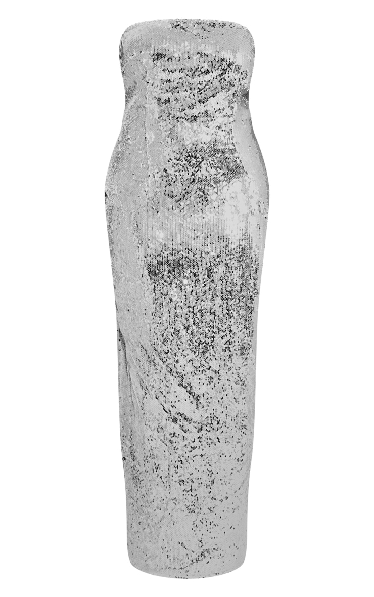 Plus Silver Sequin Bandeau Maxi Dress image 5