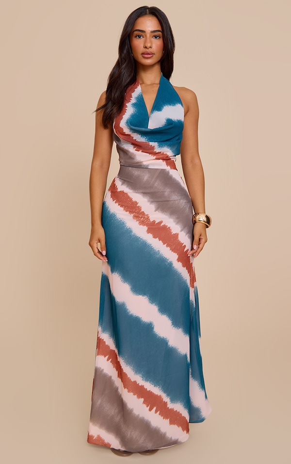 Petite Printed Cowl Neck Maxi Dress