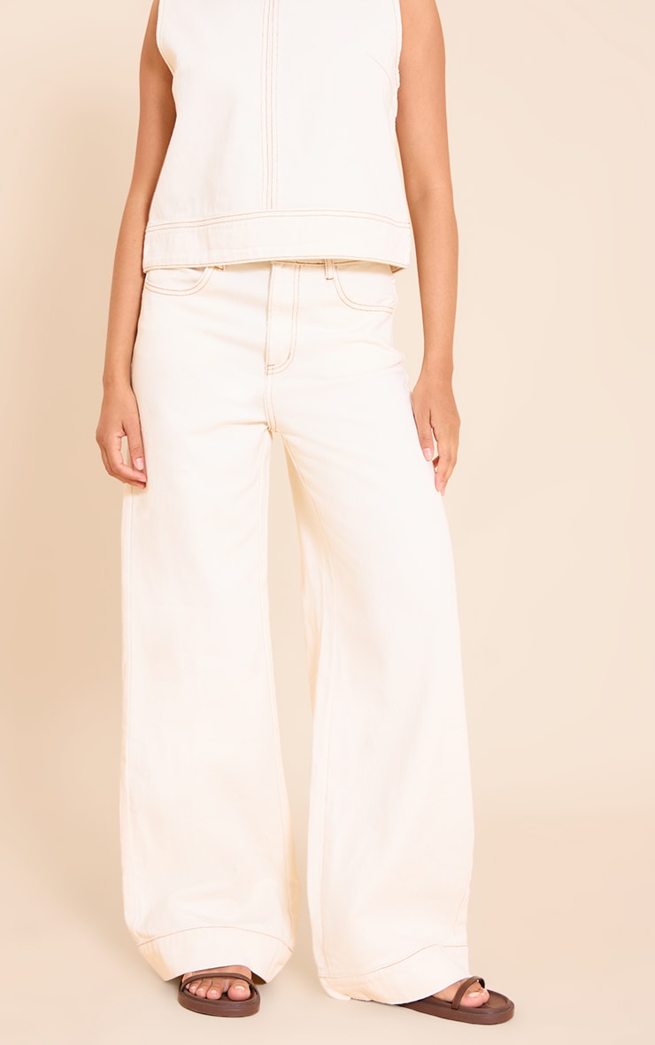 Ecru Seam Detail Wide Leg Jeans image 2