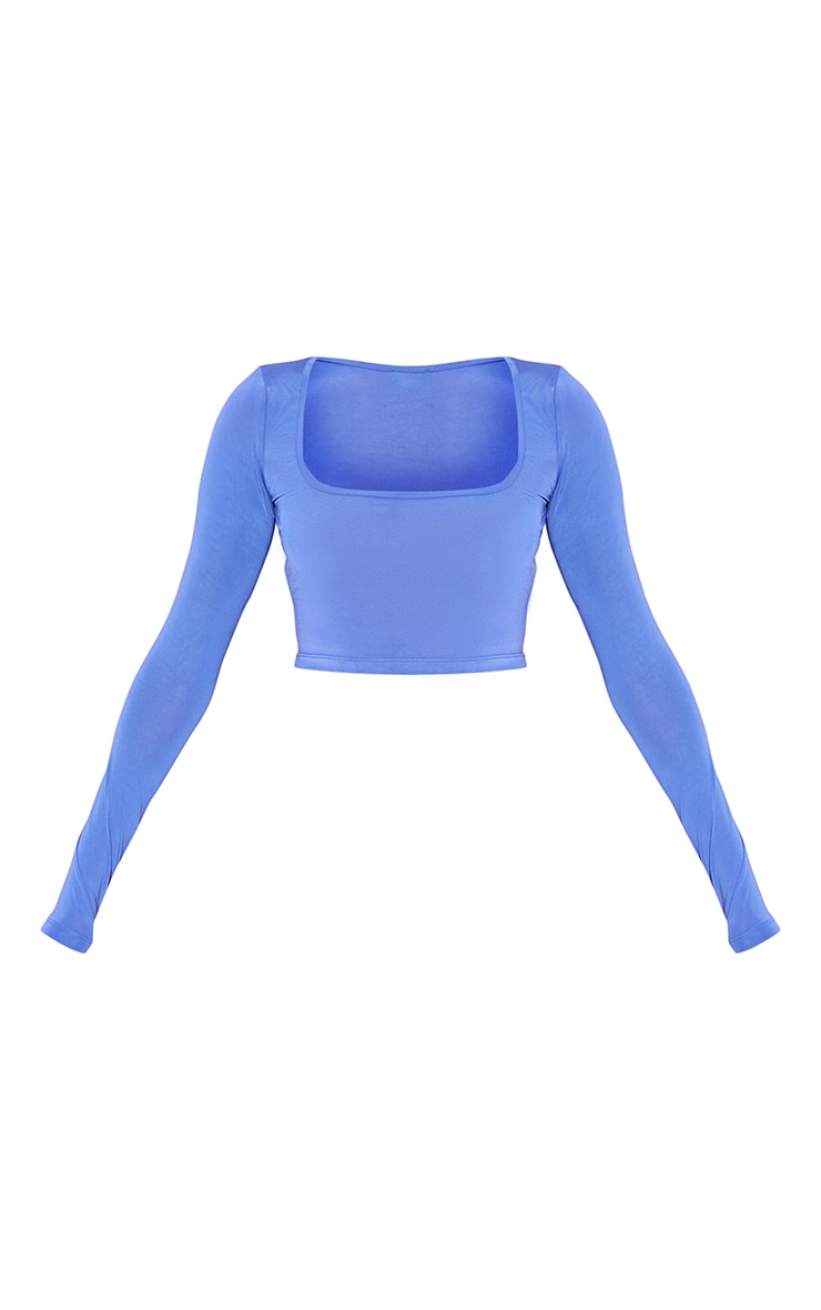 Basic Bright Blue Slinky Square Neck Crop Top image 1