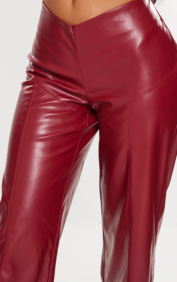 Petite Burgundy Dipped Front Waist Faux Leather Pants image 4