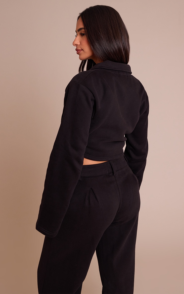 Petite Black Cropped Zip Through Collared Sweatshirt image 2