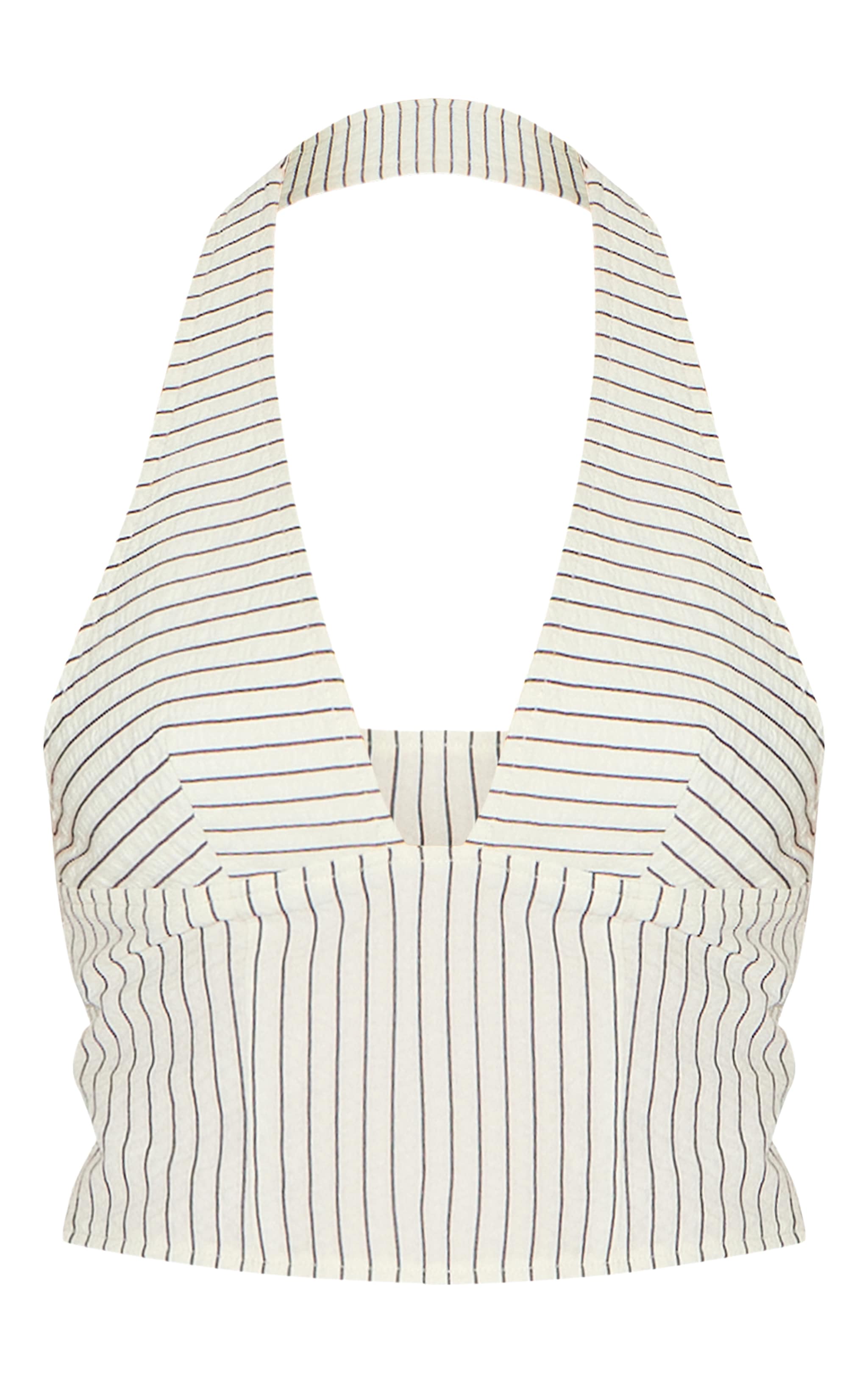 Cream Striped Halterneck Low Back Top image 5