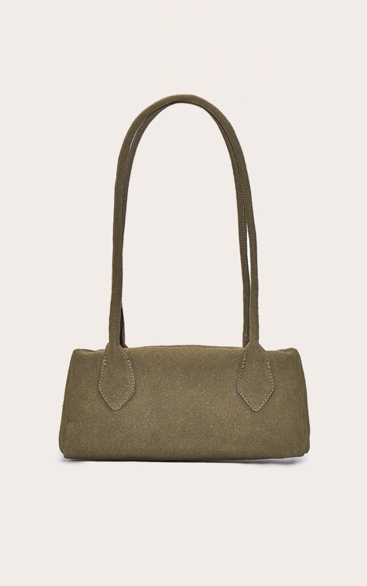 Olive Faux Suede Bowler Shoulder Bag image 4