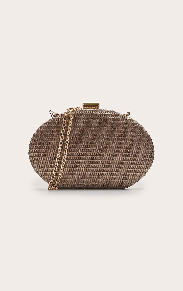 Chocolate Oval Raffia Structured Clutch image 3