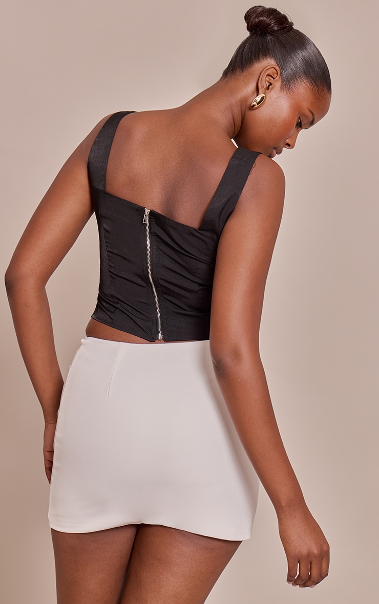 Black Cup Detail Boned Matte Satin Corset image 2