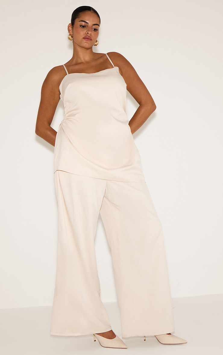 Plus Oyster Woven Ruched Bodice Overlay Straight Leg Jumpsuit image 3