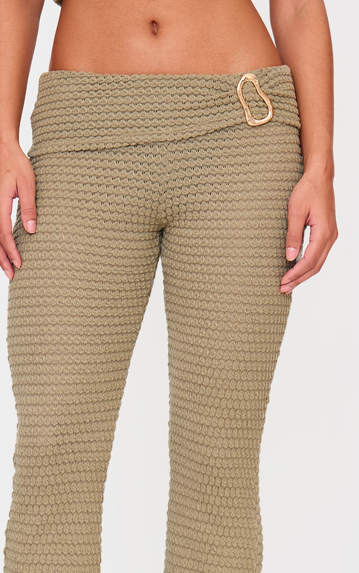Light Khaki Textured Trim Detail Low Rise Skinny Flares image 4