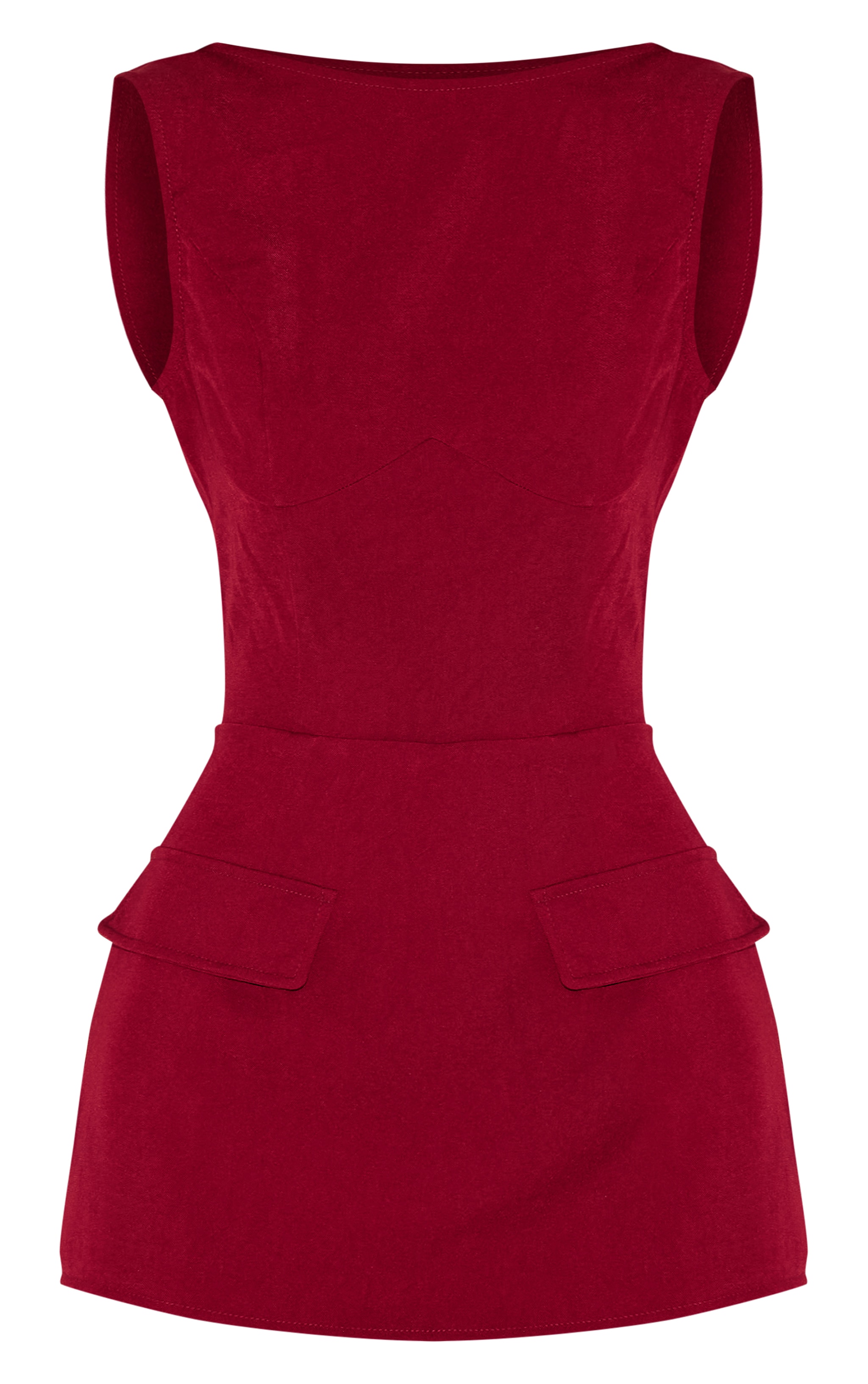  Burgundy Woven Pocket Detail Sleeveless Skort Romper image 5