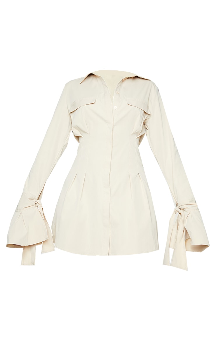 Stone Tie Cuff Detail Pleated Shirt Dress image 5