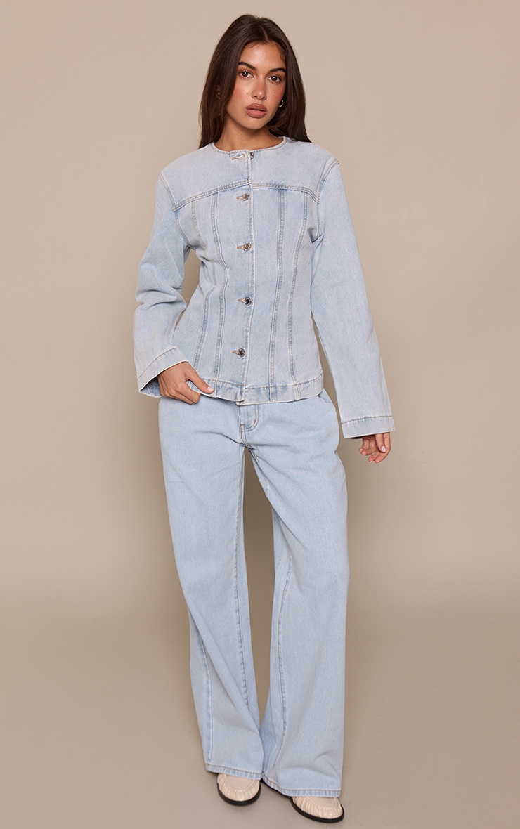 Light Blue Cinched Long Sleeve Denim Jacket image 3