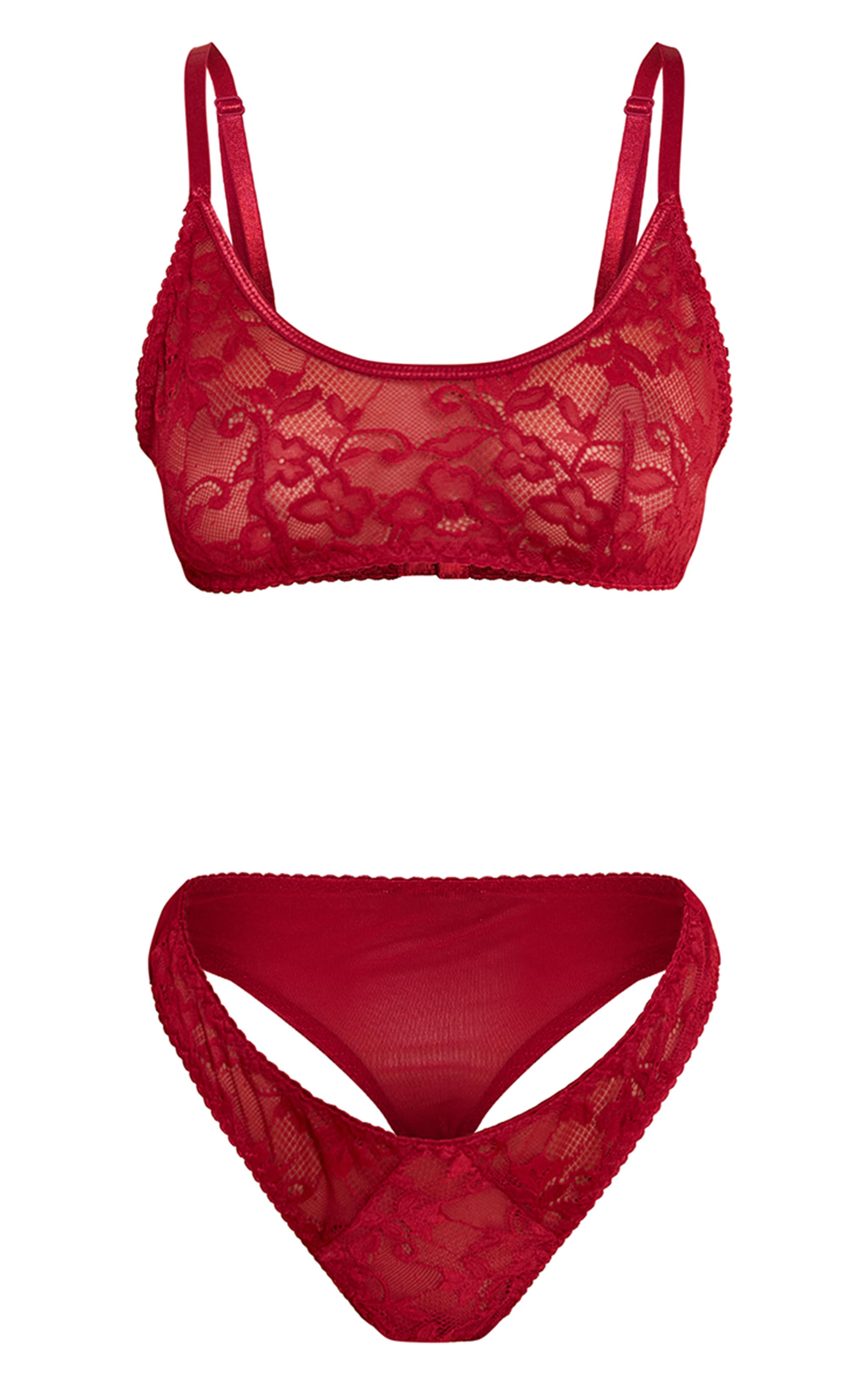 Burgundy Lace Detail Scoop Neck Bra & Panties Set image 5