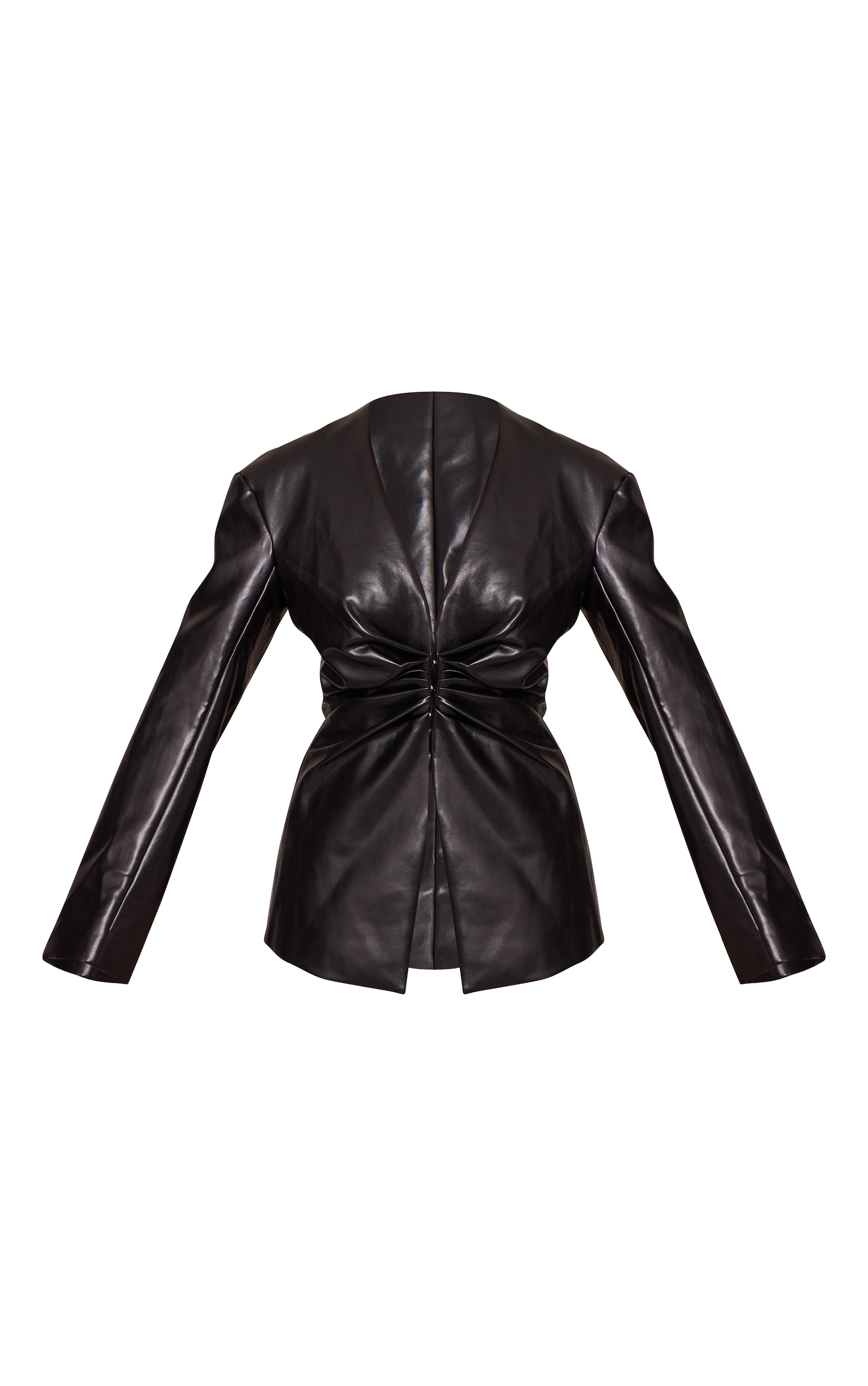 Shape Black Faux Leather Ruched Front Blazer image 5