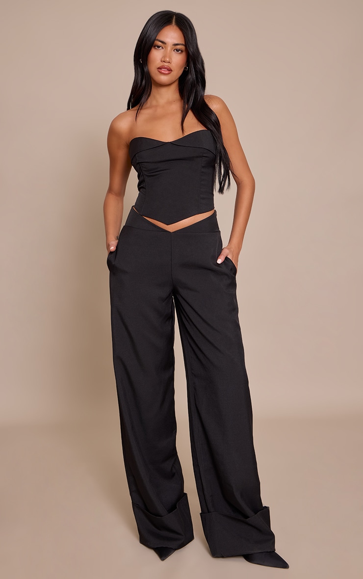  Black Tailored Dip Waist Wide Leg Trouser image 1