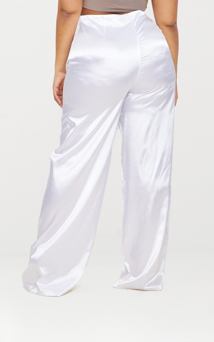 Plus White Satin Wide Leg Pants PrettyLittleThing AUS