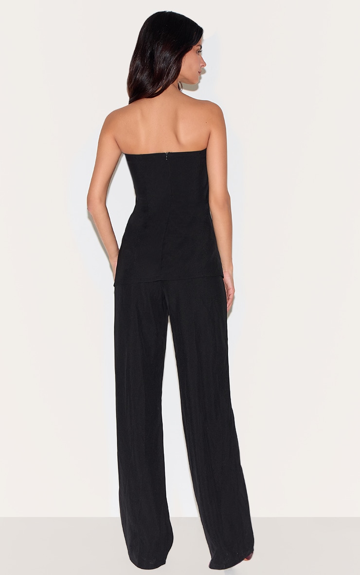 Black Woven Tailored Longline Bandeau Flared Jumpsuit image 2