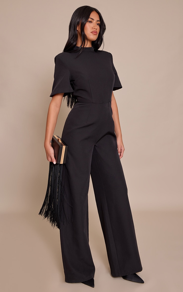 Black Tailored Short Sleeve Jumpsuit image 3