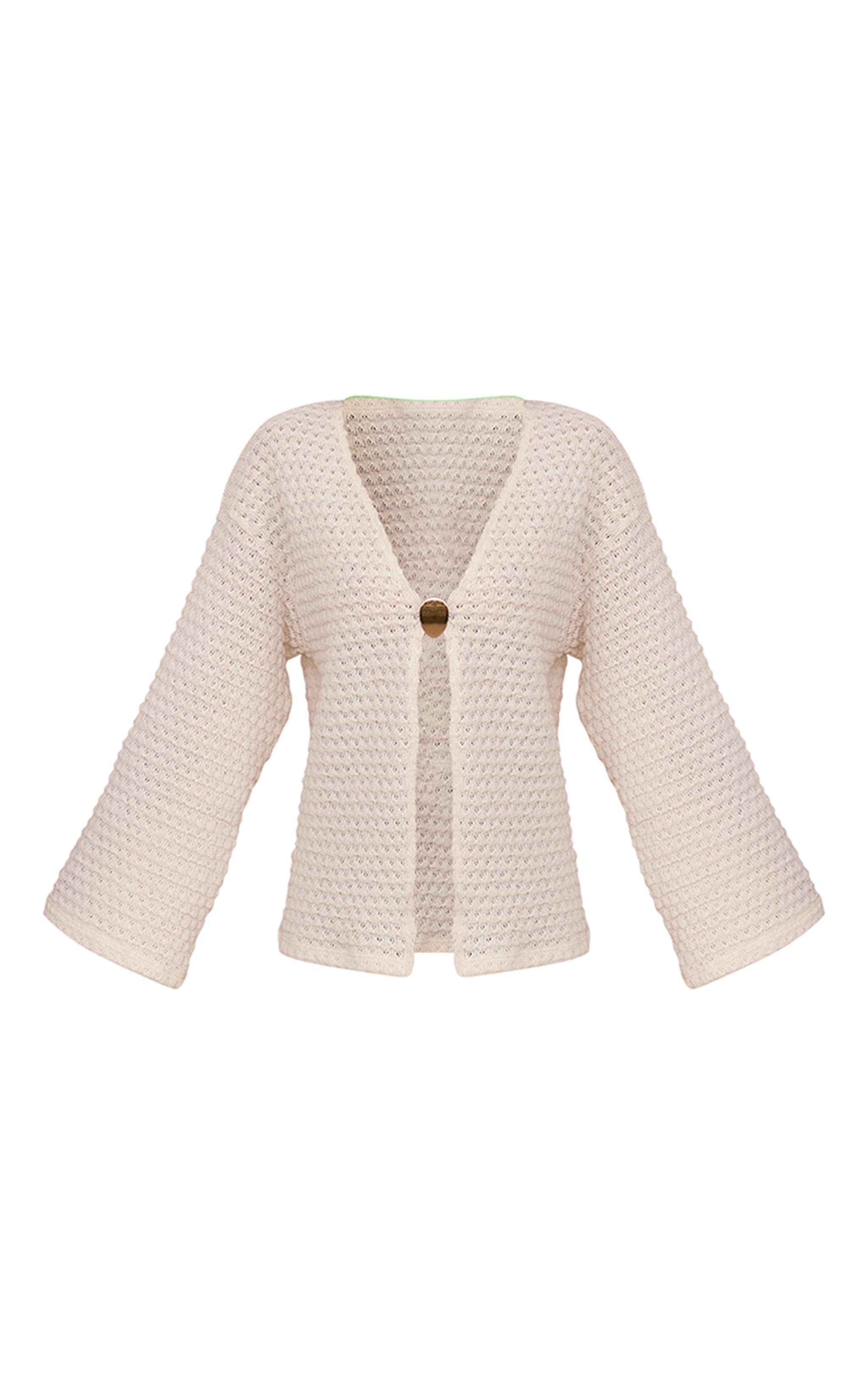 Cream Textured Trim Detail Oversized Long Sleeve Top image 5