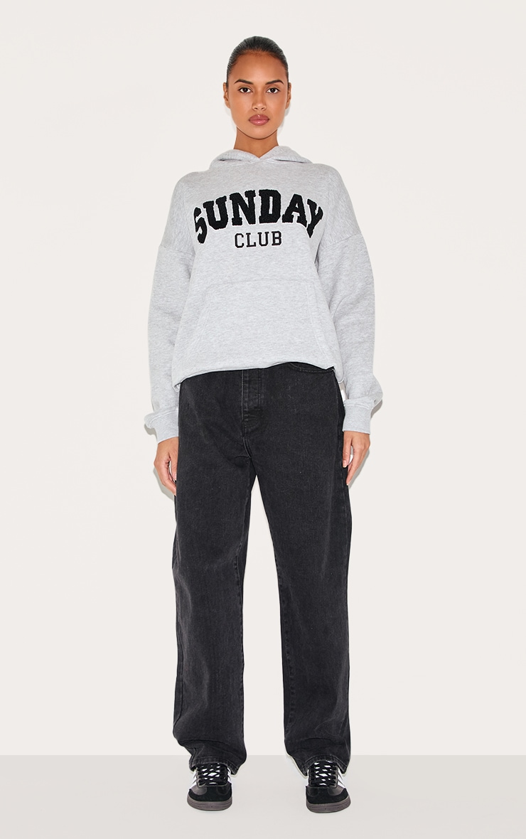 Ash Grey Oversized Sunday Borg Applique Hoodie image 3