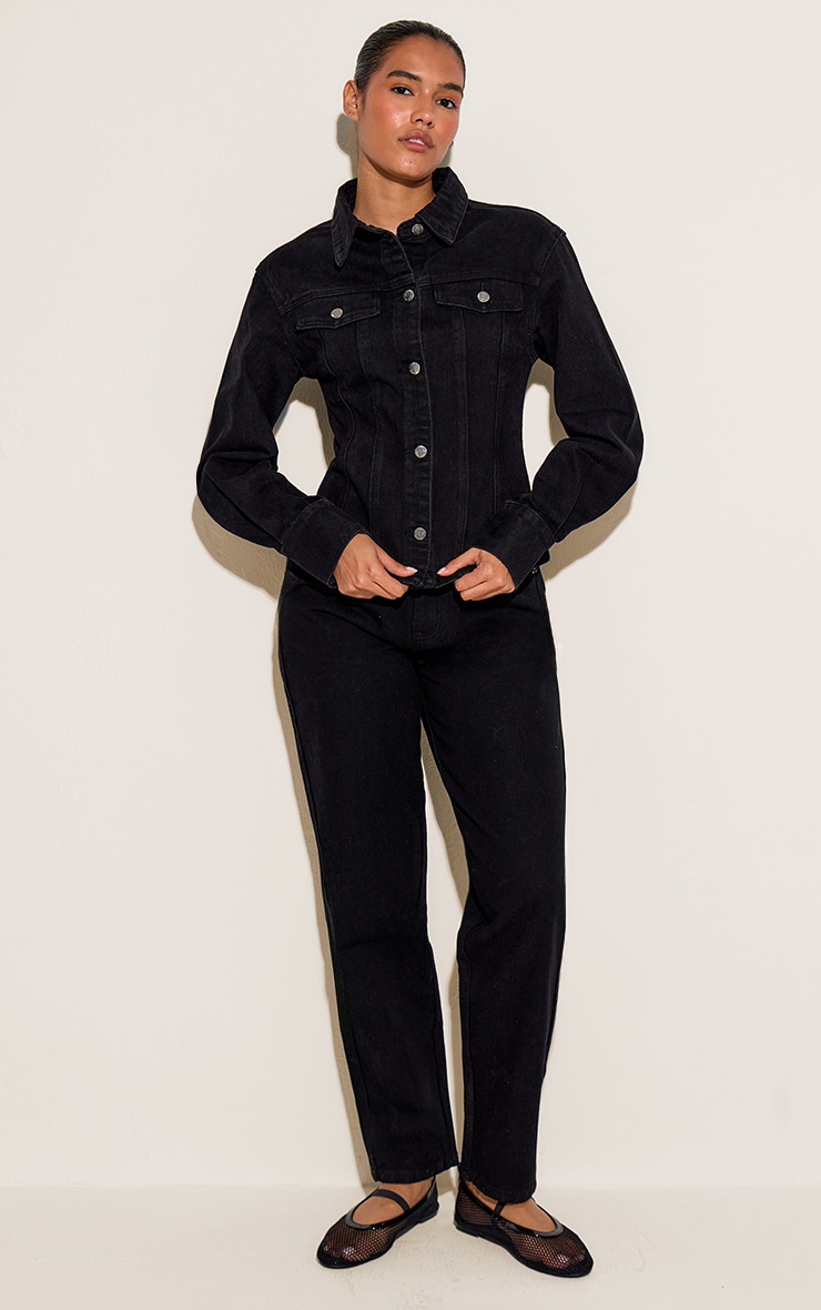 PRETTYLITTLETHING Washed Black High Waist Mom Jean image 2