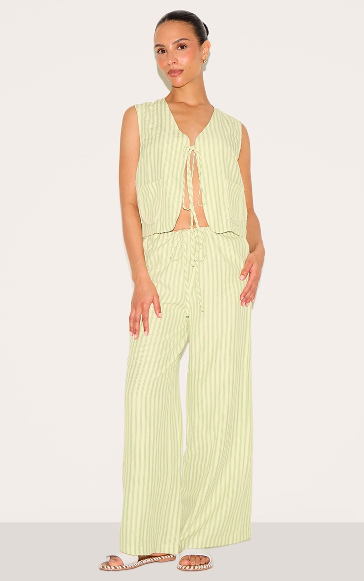 Petite Olive Striped Woven Wide Leg Pants image 1
