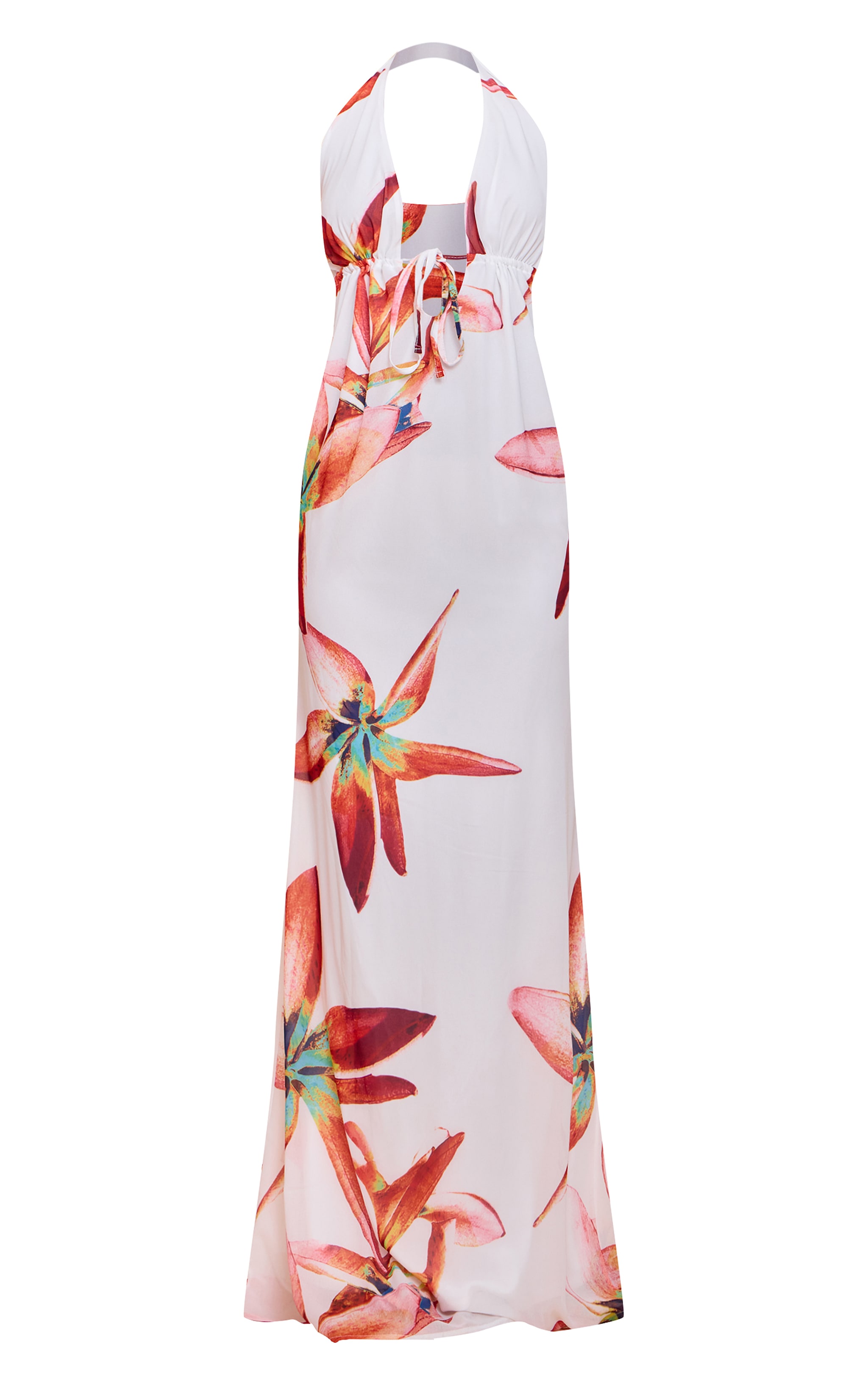 Cream Printed Plunge Tie Detail Maxi Dress image 5