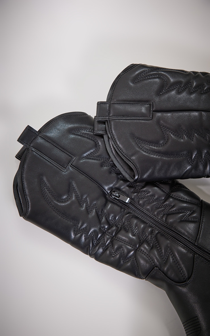 Black Faux Leather Point Toe Knee High Western Boots image 4