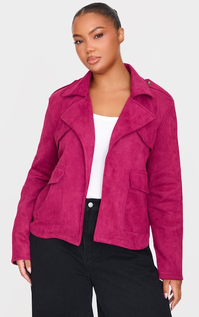 Plus Burgundy Pocket Detail Faux Suede Cropped Trench Coat