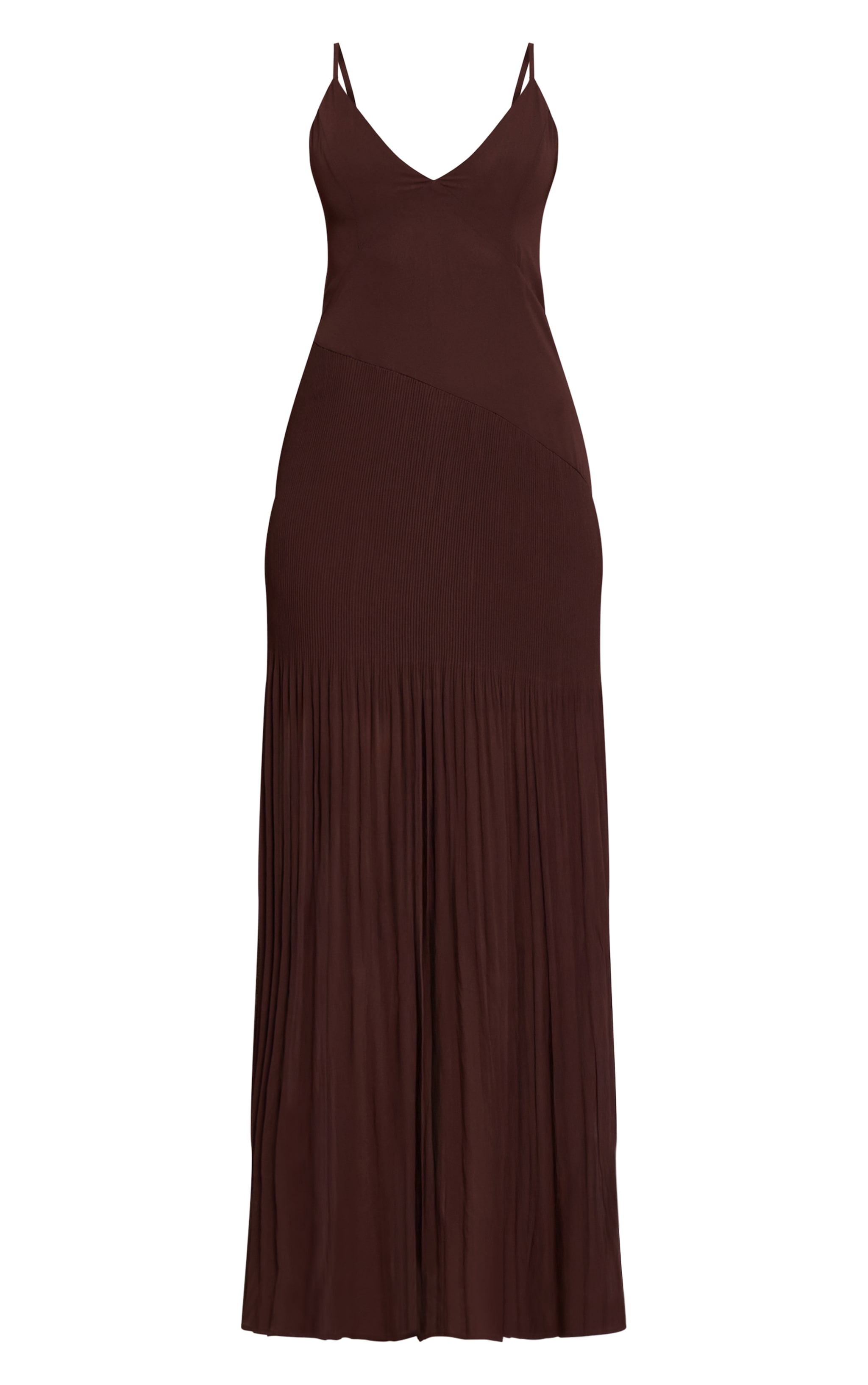 Chocolate Woven Pleated Hem Detail Spaghetti Maxi Dress image 5