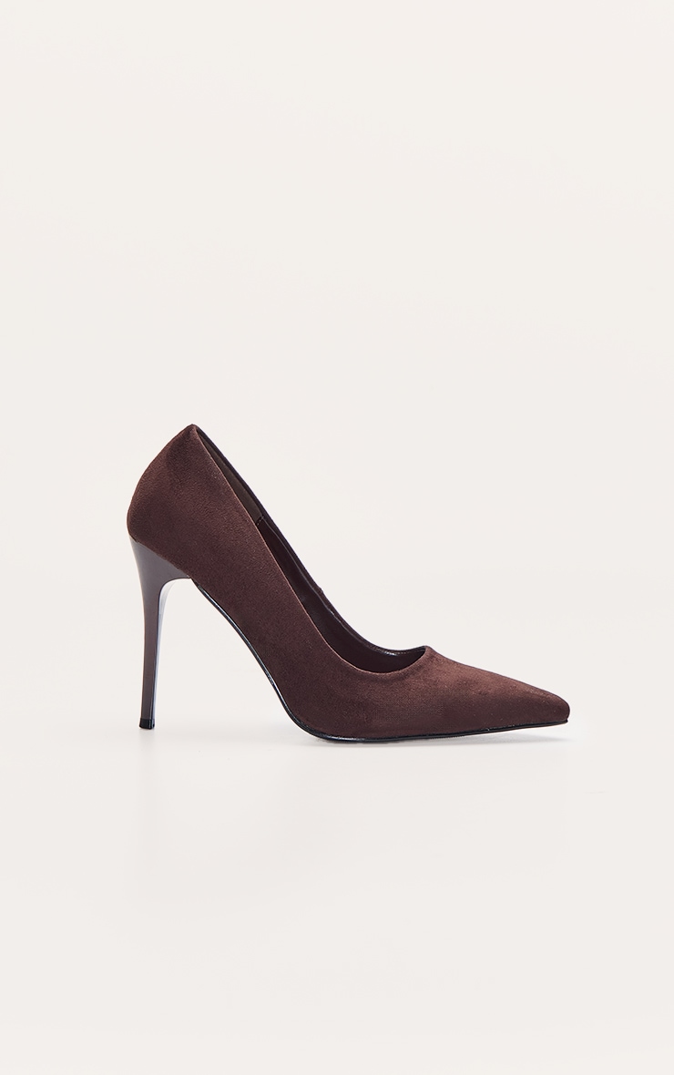 Chocolate Faux Suede Court Shoe image 2