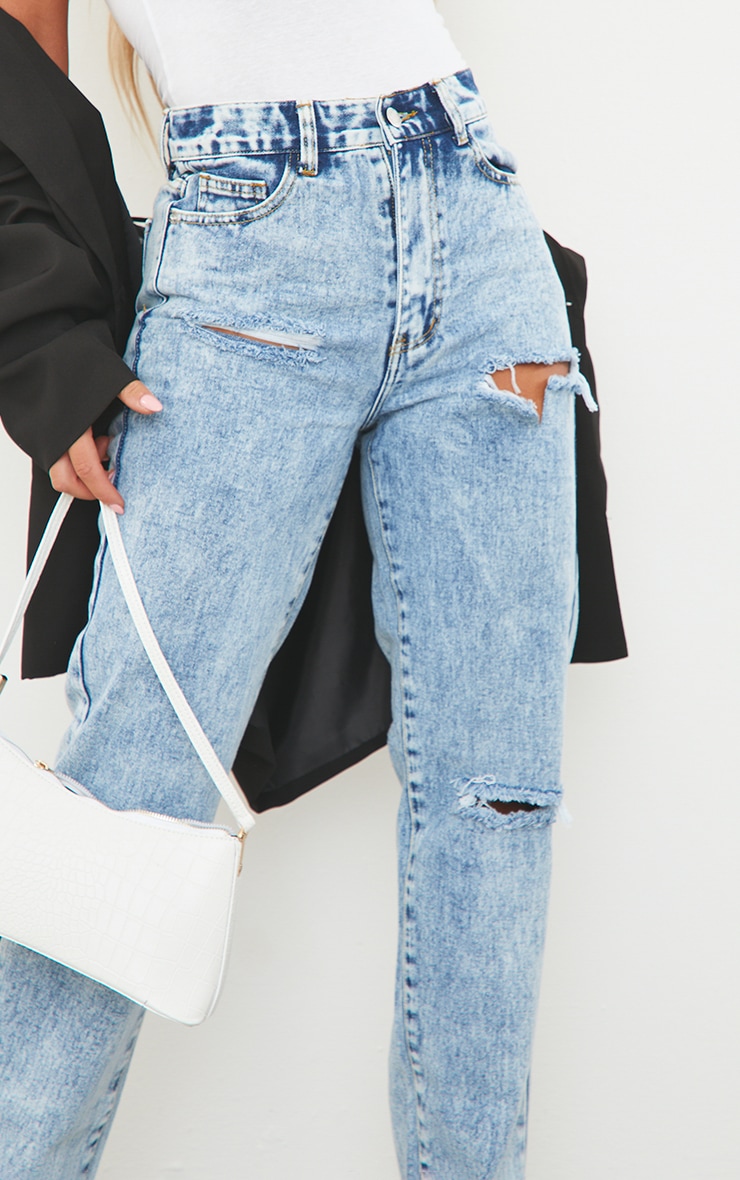 Ice Blue Ripped Split Hem Jeans image 4