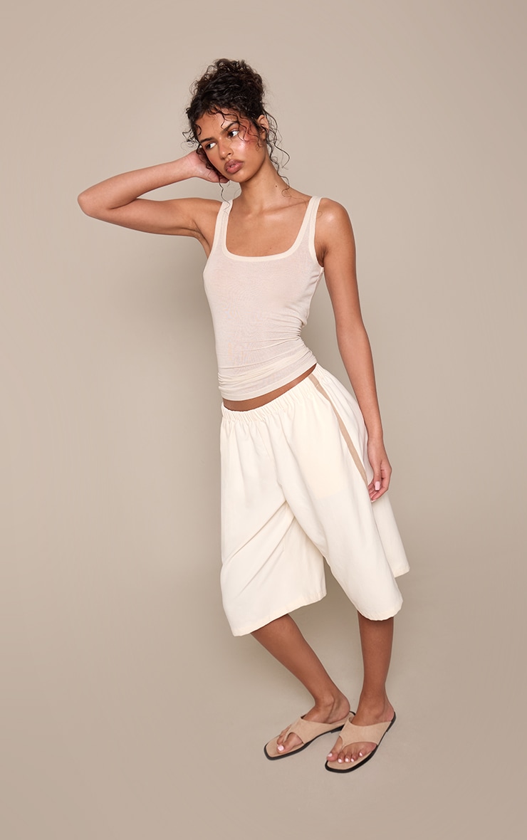 Beige Satin Side Stripe Jorts