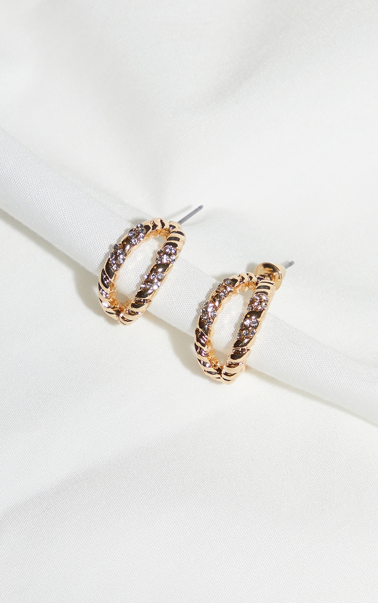 Gold Mini Ribbed Cut Out Hoop Earrings image 2