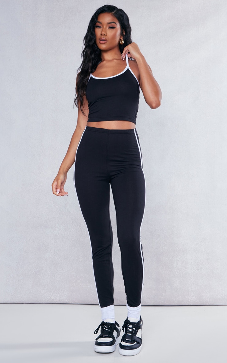 Black Contrast Binding Jersey Leggings