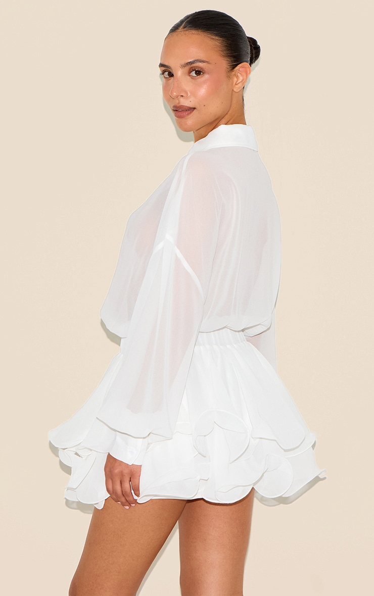 Petite White Chiffon Long Sleeve Playsuit image 2