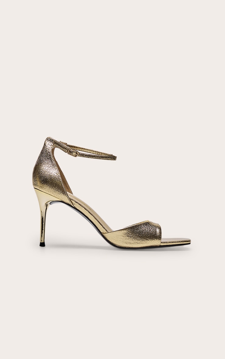 Gold Crinkle PU Square Toe Barely There Heeled Sandals image 2